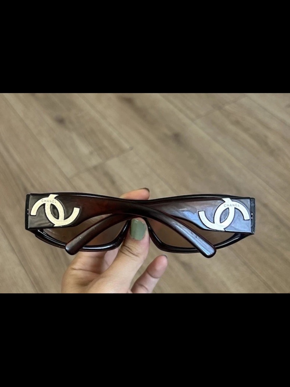 Rare CHANEL Brown Rectangular Sunglasses with Silver CC Logos